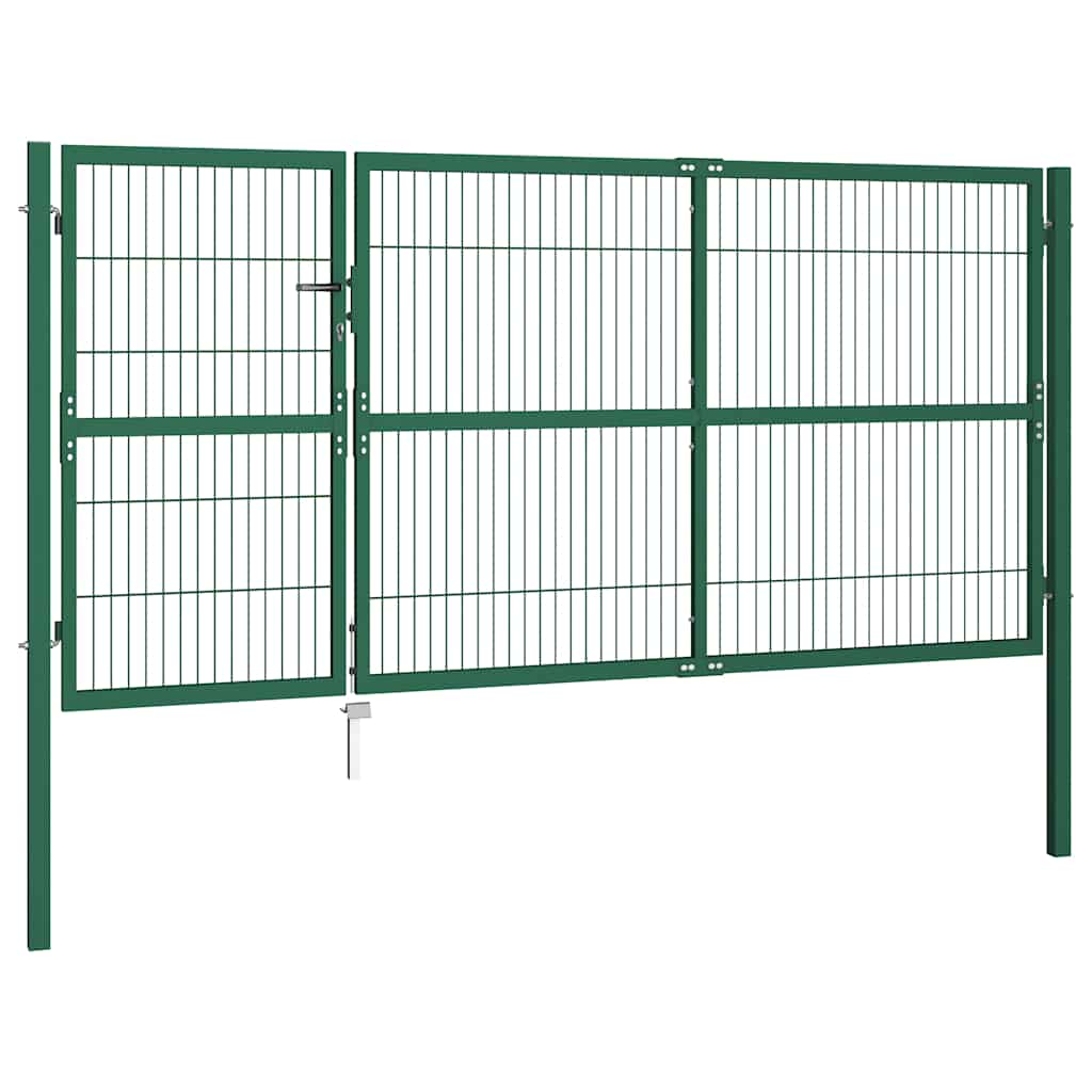 vidaXL Πύλη Φράχτη Κήπου με Στύλους 350x140 εκ. Ατσάλινο Πράσινο