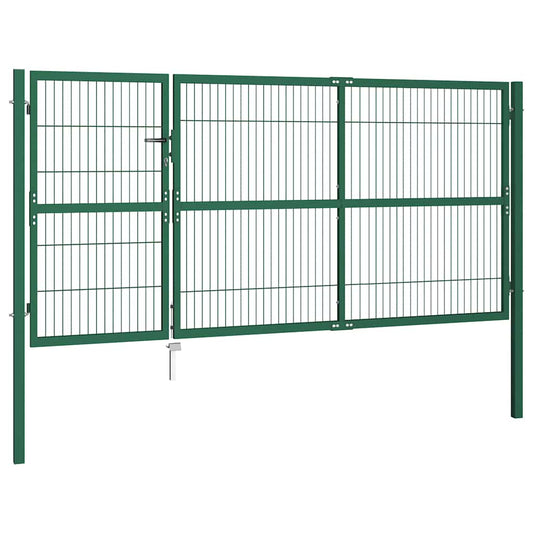 vidaXL Πύλη Φράχτη Κήπου με Στύλους 350x140 εκ. Ατσάλινο Πράσινο