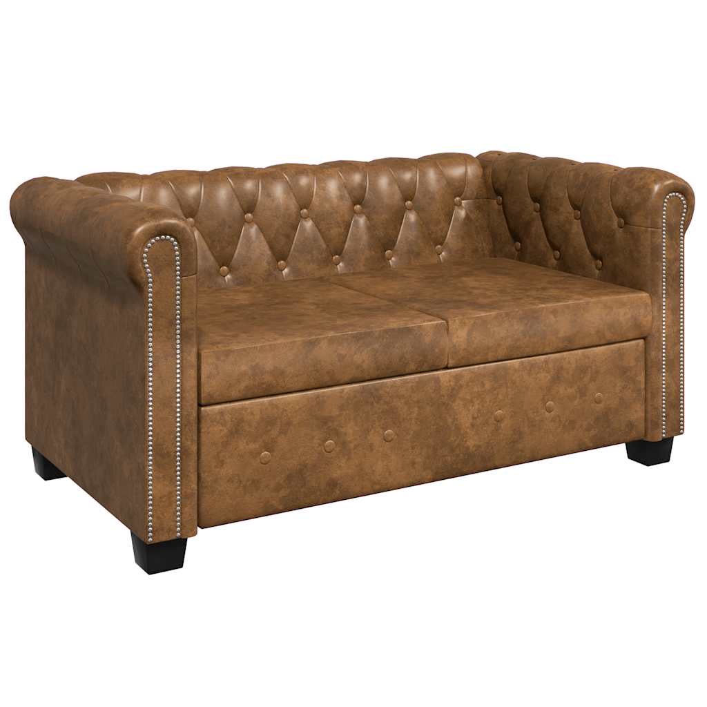 vidaXL Καναπές Διθέσιος Chesterfield Καφέ από Συνθετικό Δέρμα