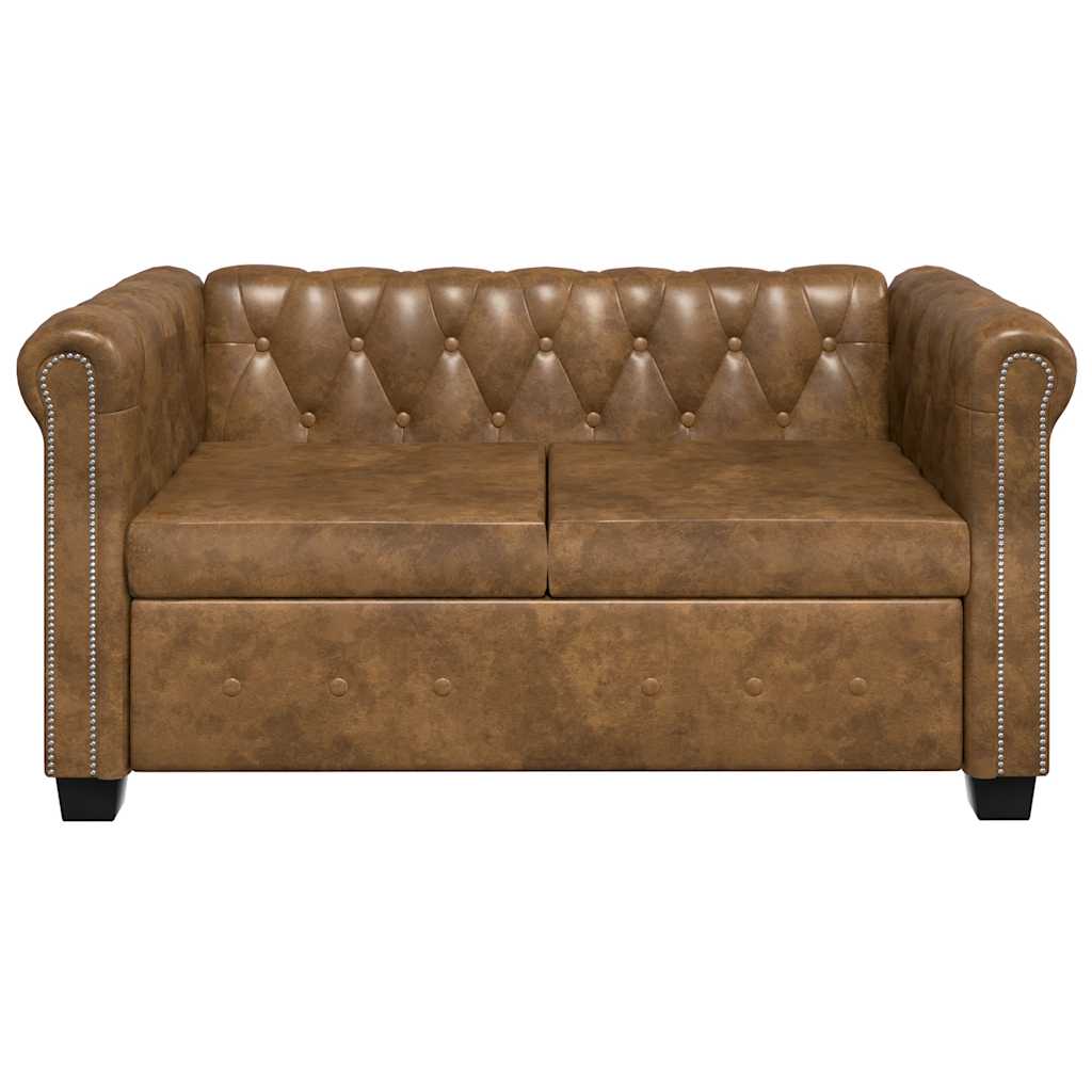 vidaXL Καναπές Διθέσιος Chesterfield Καφέ από Συνθετικό Δέρμα