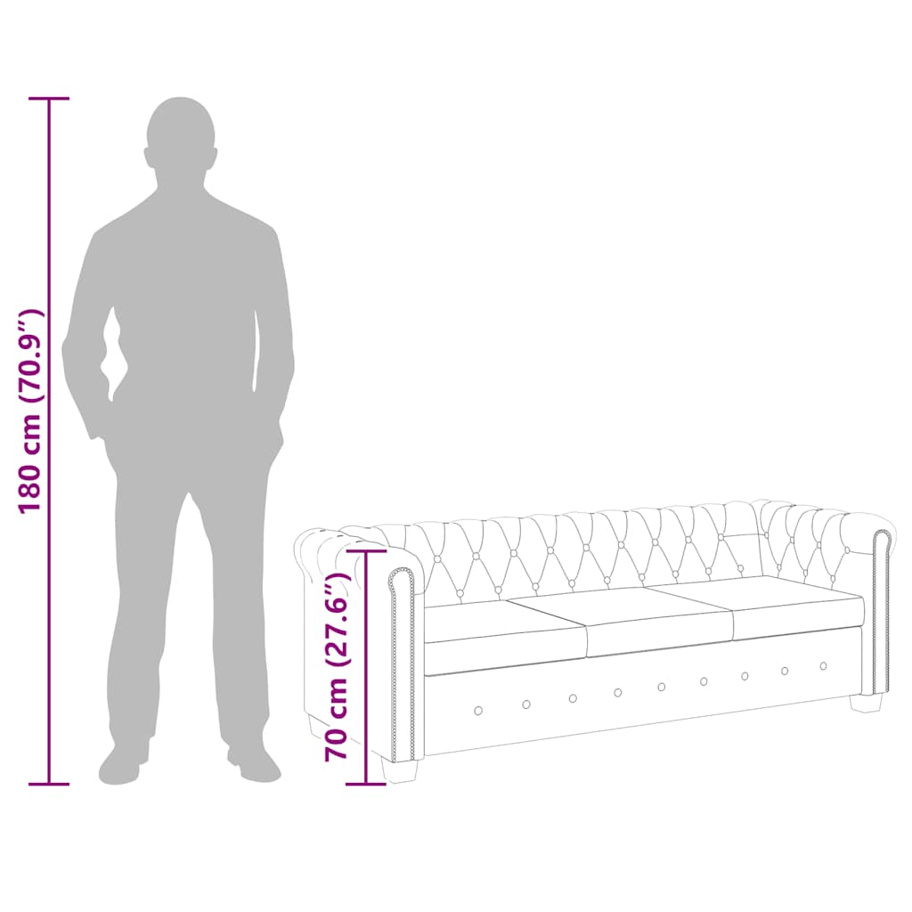 vidaXL Καναπές Τριθέσιος Chesterfield Καφέ από Συνθετικό Δέρμα