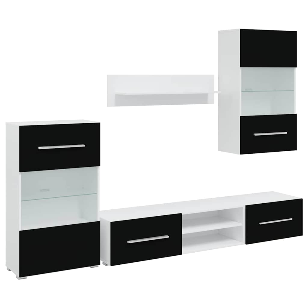 vidaXL Σύνθετο Τηλεόρασης με Φωτισμό LED 5 τεμ. Μαύρο