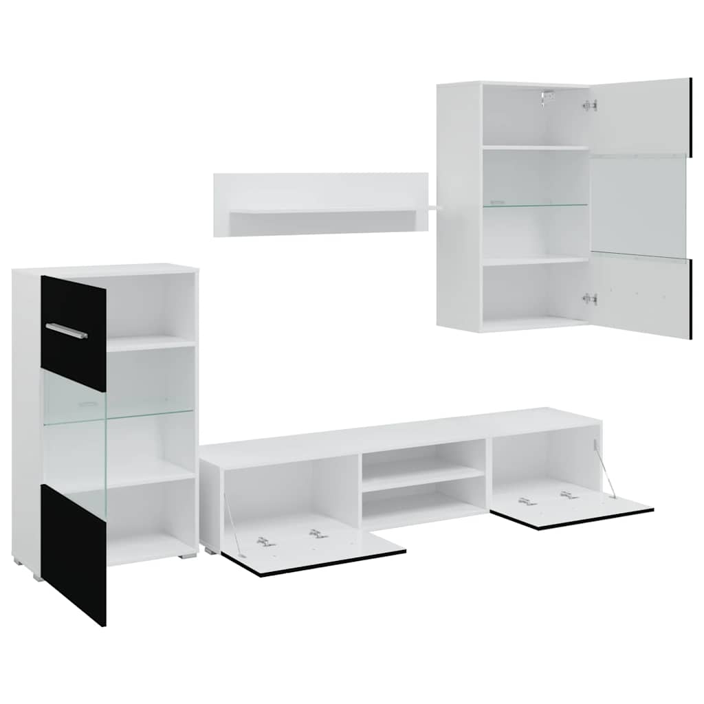 vidaXL Σύνθετο Τηλεόρασης με Φωτισμό LED 5 τεμ. Μαύρο