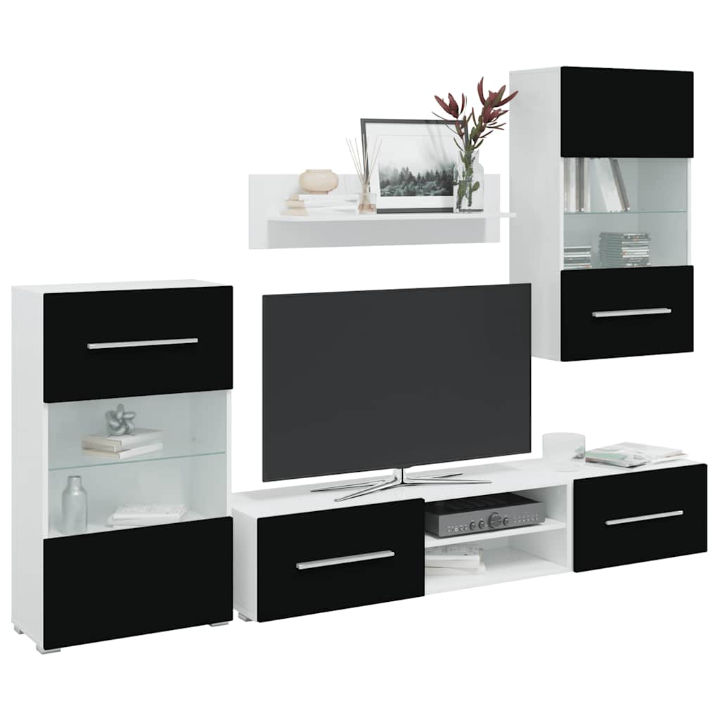 vidaXL Σύνθετο Τηλεόρασης με Φωτισμό LED 5 τεμ. Μαύρο