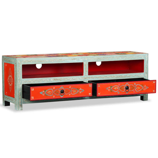 vidaXL Έπιπλο Τηλεόρασης με Χειροπ. Λεπτομέρειες από Μασίφ Ξύλο Μάνγκο