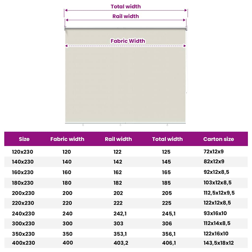 vidaXL Στόρι Σκίασης Ρόλερ Εξωτερικού Χώρου 145(Π) x 230(Υ) εκ. Κρεμ