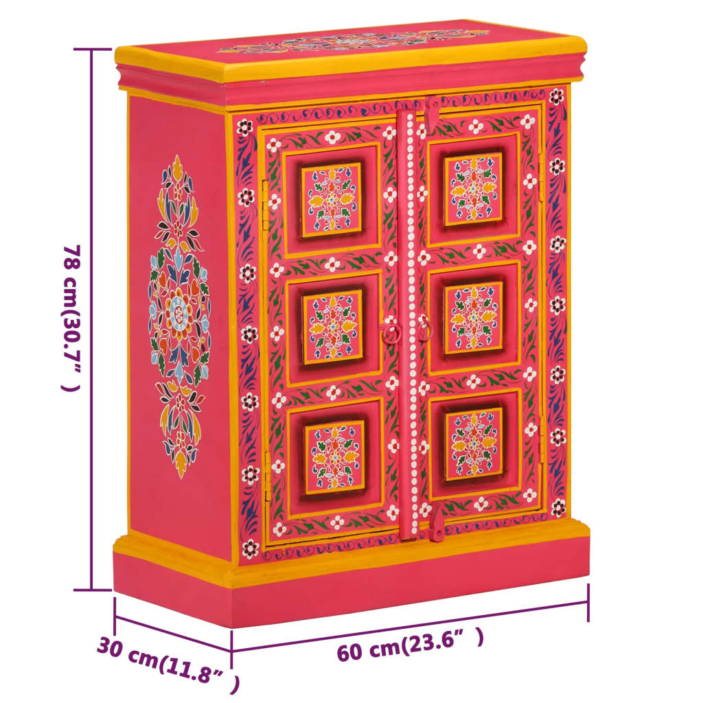 vidaXL Ψηλός Μπουφές με Χειροποίητες Λεπτομέρειες Ροζ από Ξύλο Μάνγκο