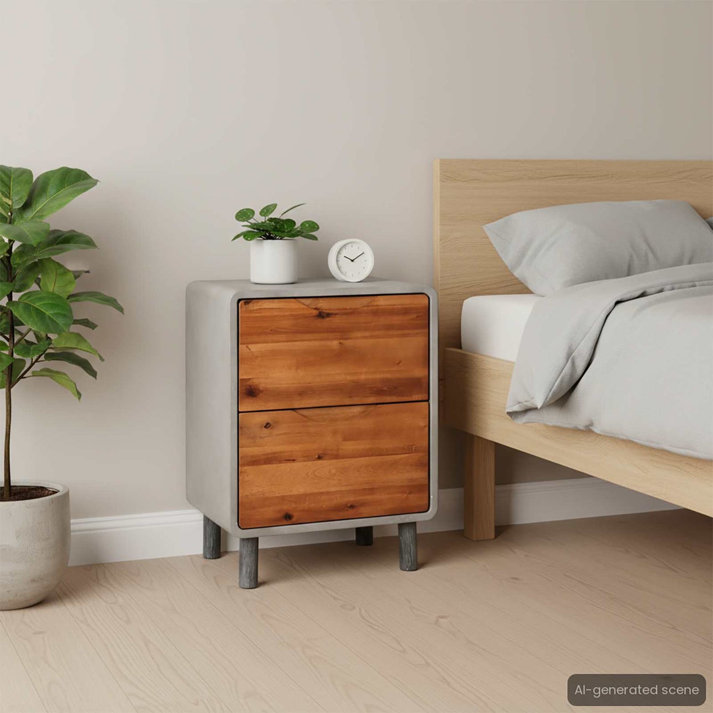 vidaXL Κομοδίνο 40 x 30 x 50 εκ. από Σκυρόδεμα και Μασίφ Ξύλο Ακακίας