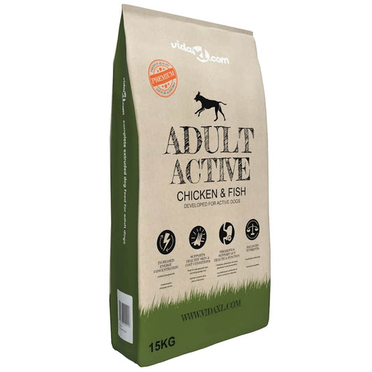 vidaXL Ξηρά Τροφή Σκύλων Premium Adult Active Chicken & Fish 15 κ.