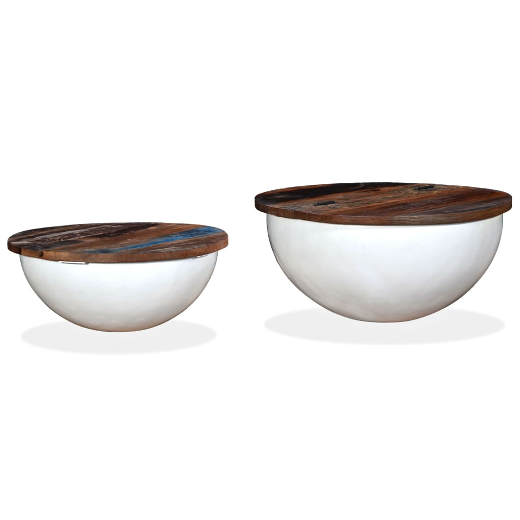 vidaXL Τραπεζάκια Σαλονιού Ημισφαιρικά 2 τεμ Λευκά Μασίφ Ανακυκλ. Ξύλο