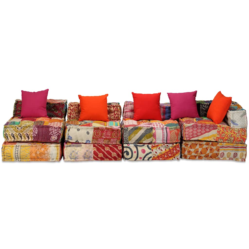 vidaXL Κάθισμα - Πουφ Τετραθέσιο Αρθρωτό Patchwork Υφασμάτινο