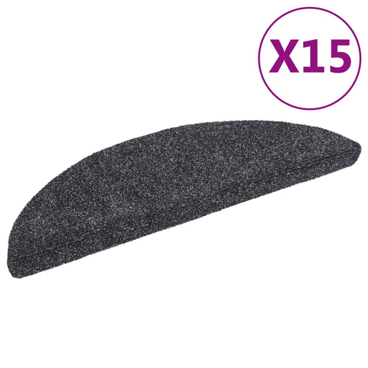 vidaXL Πατάκια Σκάλας Αυτοκόλλητα 15τεμ Σκ.Γκρι 56x17x3εκ Βελονιασμένο