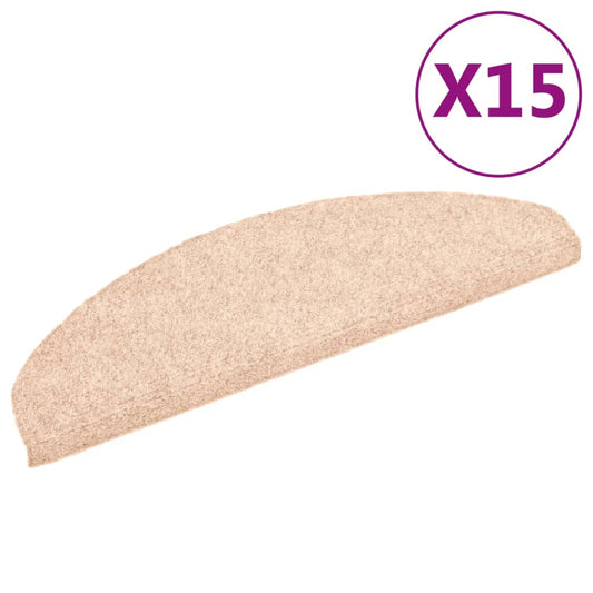 vidaXL Πατάκια Σκάλας Αυτοκόλλητα 15 τεμ Κρέμα 65x21x4εκ. Βελονιασμένο