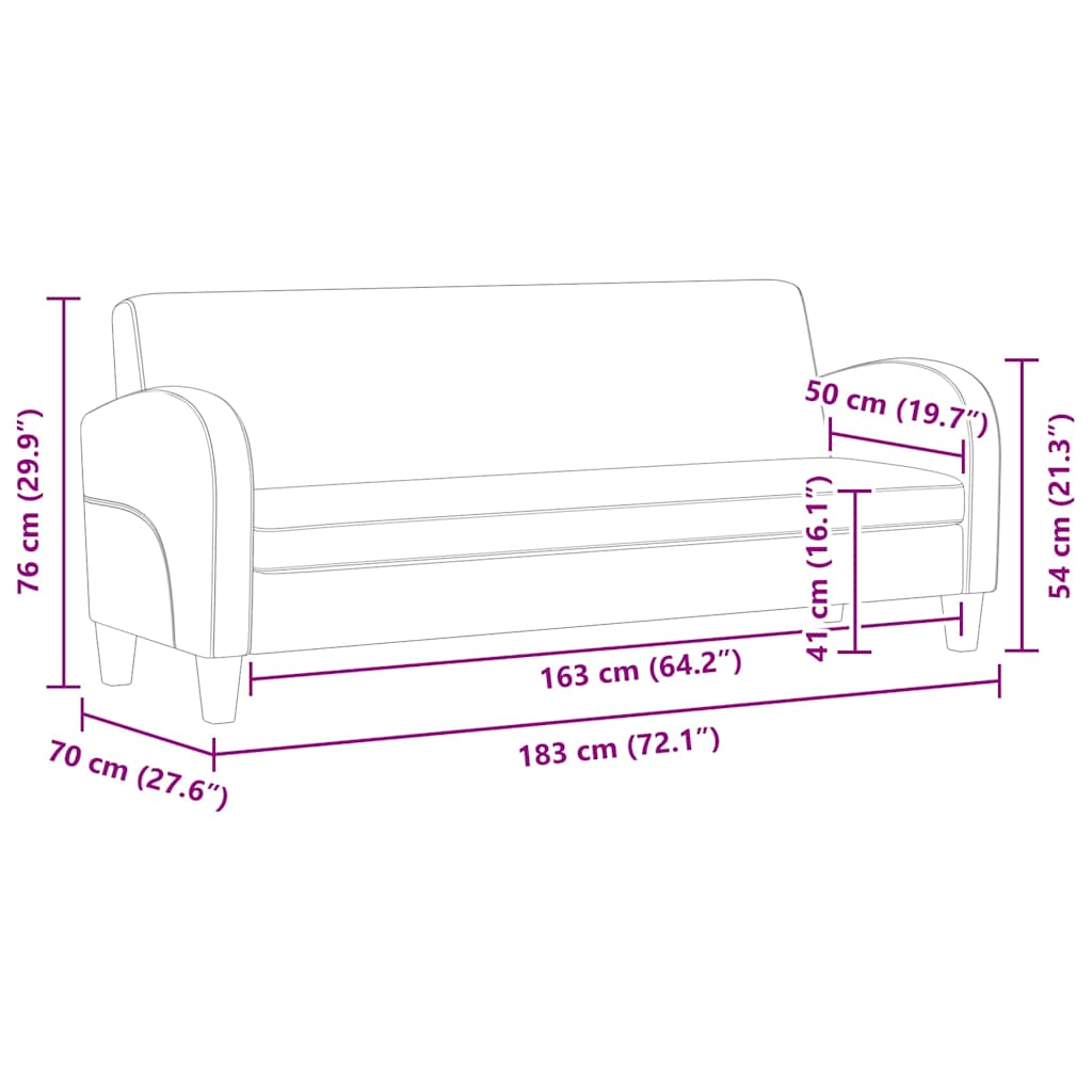 vidaXL Καναπές Τριθέσιος Καφέ από Συνθετικό Καστόρι