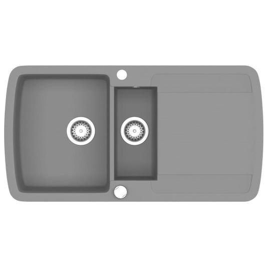 vidaXL Νεροχύτης με Διπλή Γούρνα Γκρι Γρανιτένιος