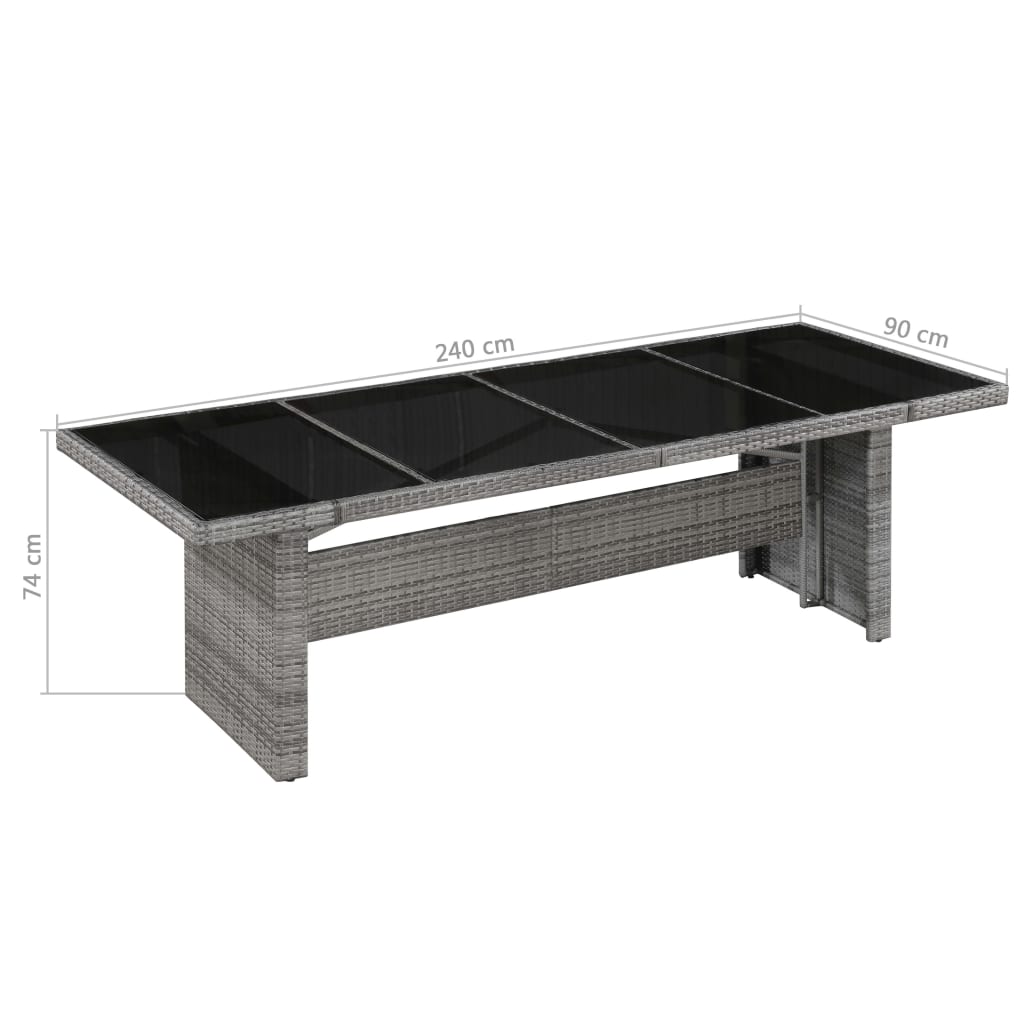 vidaXL Τραπέζι Κήπου 240 x 90 x 74 εκ. από Συνθετικό Ρατάν / Γυαλί