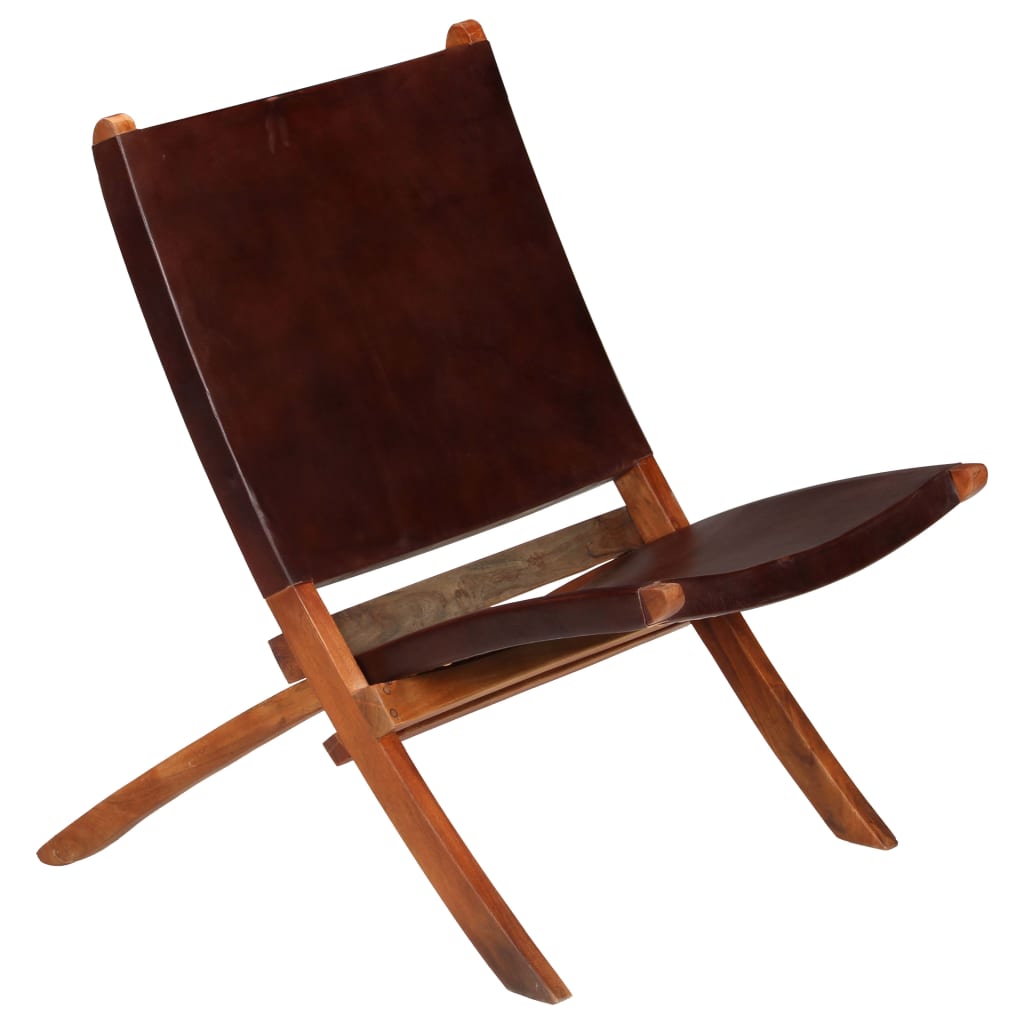vidaXL Πτυσσόμενη καρέκλα καφέ από γνήσιο δέρμα