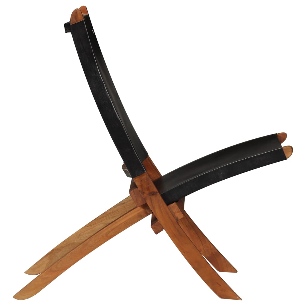 vidaXL Καρέκλα Πτυσσόμενη Μαύρη από Γνήσιο Δέρμα