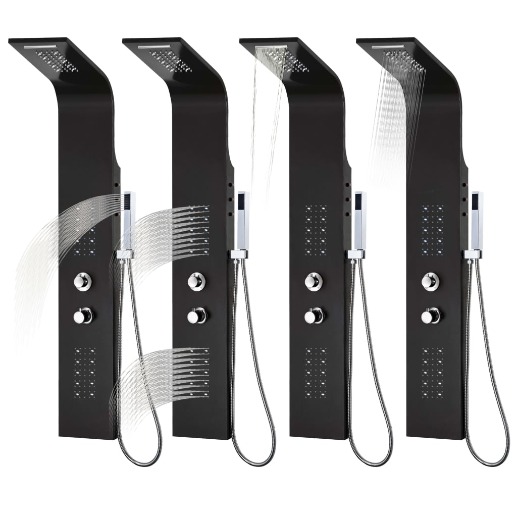 vidaXL Στήλη Ντους Υδρομασάζ Μαύρη 20x44x130 εκ. από Αλουμίνιο