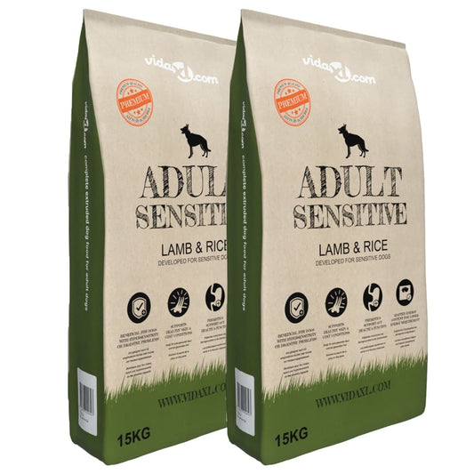 vidaXL Ξηρά Τροφή Σκύλων Premium Adult Sensitive Lamb & Rice 2τεμ 30 κ