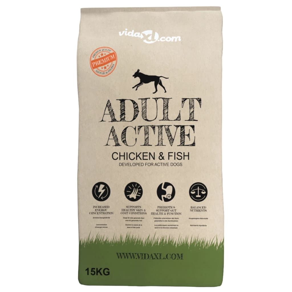 vidaXL Ξηρά Τροφή Σκύλων Premium Adult Active Chicken & Fish 2τεμ 30 κ