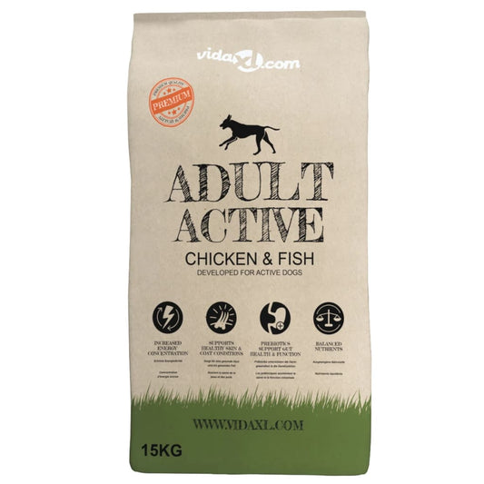 vidaXL Ξηρά Τροφή Σκύλων Premium Adult Active Chicken & Fish 2τεμ 30 κ