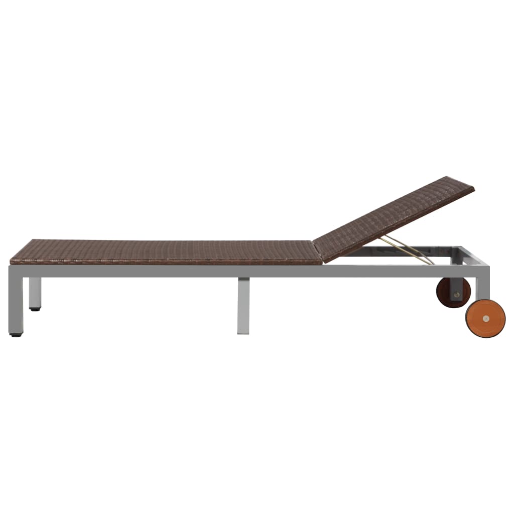 vidaXL Ξαπλώστρα Καφέ από Συνθετικό Ρατάν με Ρόδες