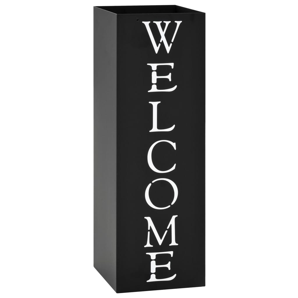 vidaXL Ομπρελοθήκη με Σχέδιο «Welcome» Μαύρη Ατσάλινη