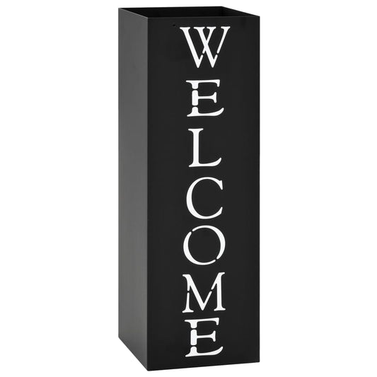 vidaXL Ομπρελοθήκη με Σχέδιο «Welcome» Μαύρη Ατσάλινη