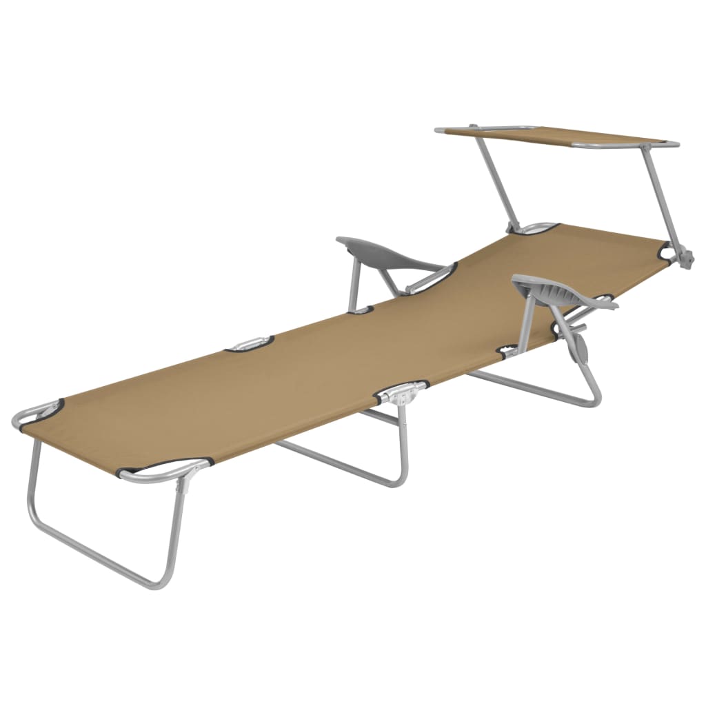 vidaXL Ξαπλώστρα Πτυσσόμενη Χρώμα Taupe Ατσάλινη με Σκίαστρο