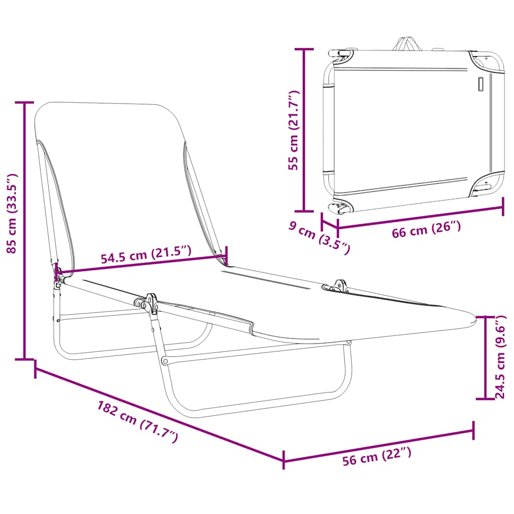 vidaXL Ξαπλώστρες Πτυσσόμενες 2 τεμ. Γκρι από Ατσάλι / Ύφασμα