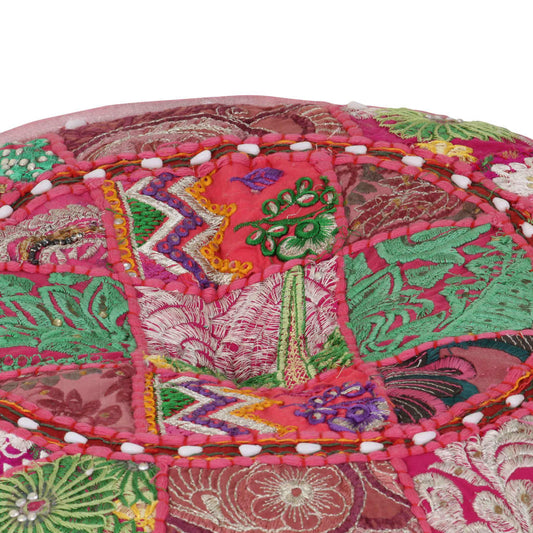 vidaXL Πουφ Patchwork Στρογγυλό Χειροποίητο Ροζ 40 x 20 εκ. Βαμβάκι