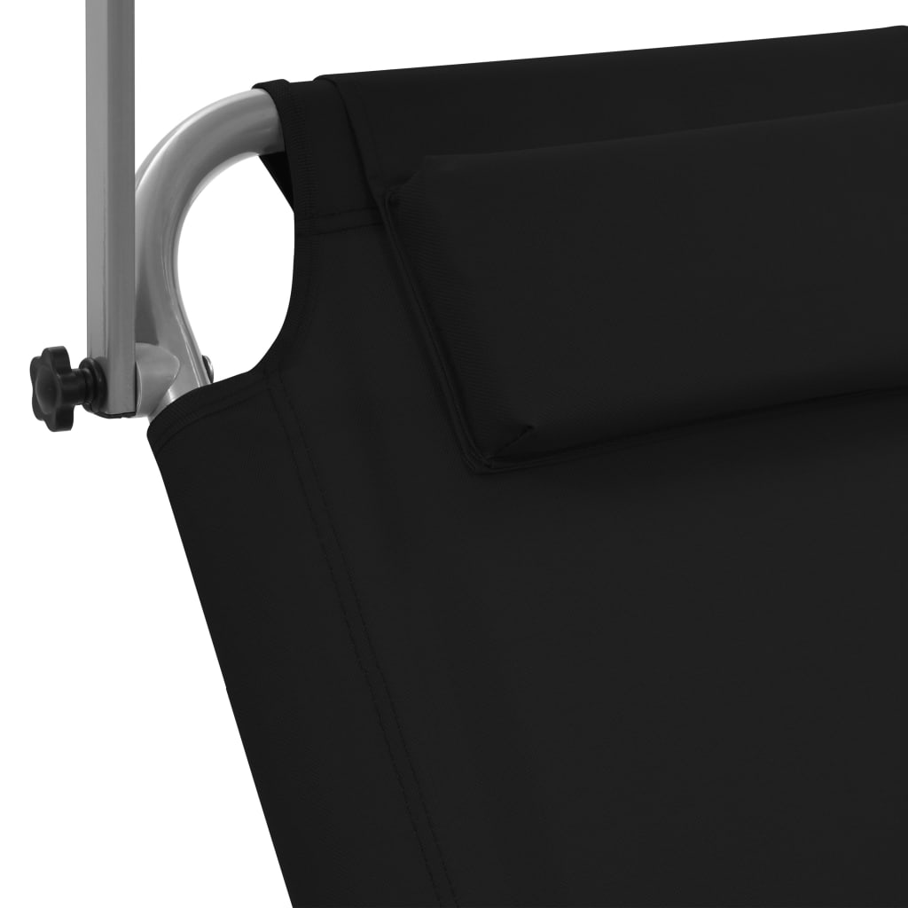 vidaXL Ξαπλώστρα Πτυσσόμενη Χρώμα Μαύρη Αλουμινίου με Σκίαστρο + Ρόδες