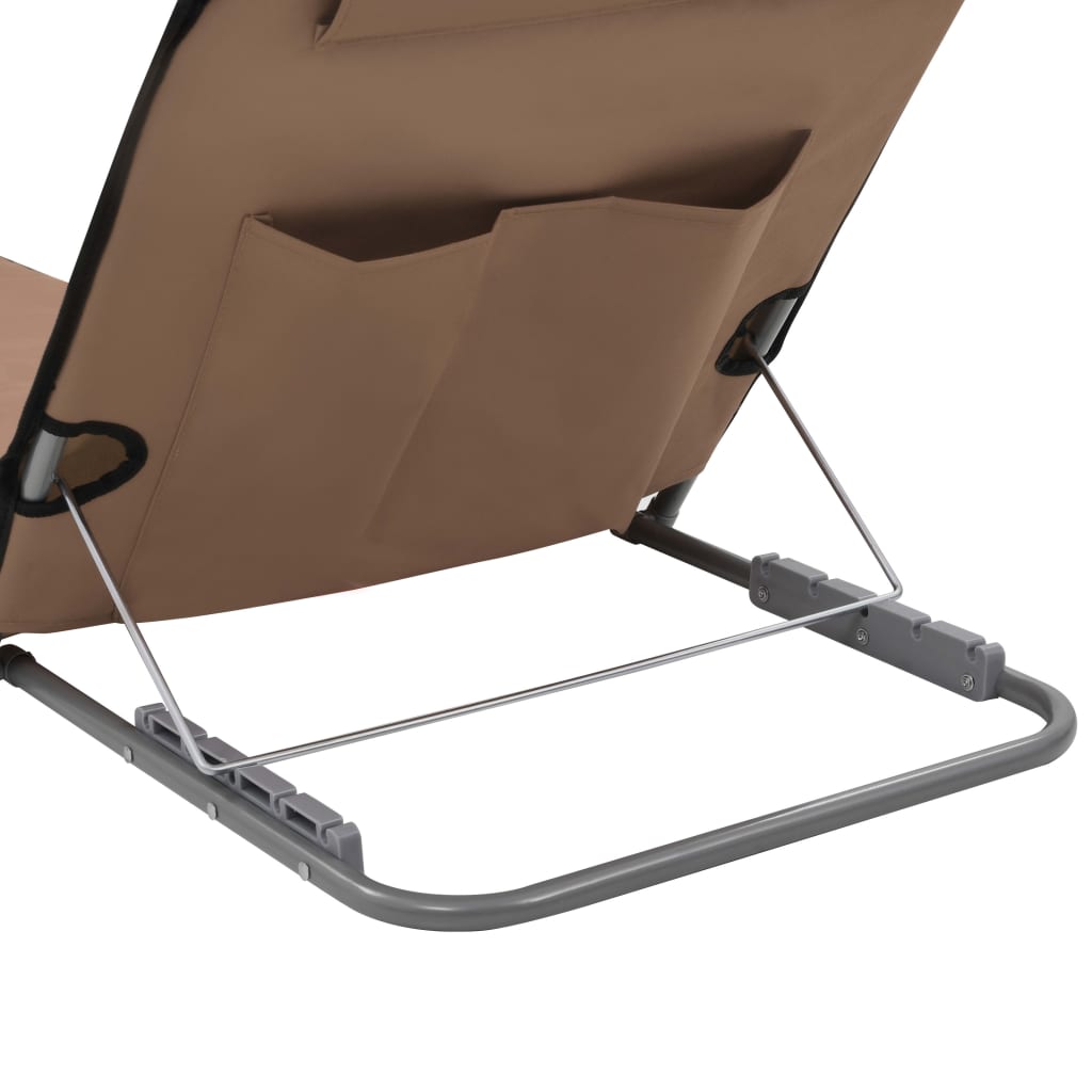 vidaXL Στρώματα - Ξαπλώστρες Πτυσσόμενα 2 τεμ. Καφέ από Ατσάλι/Ύφασμα