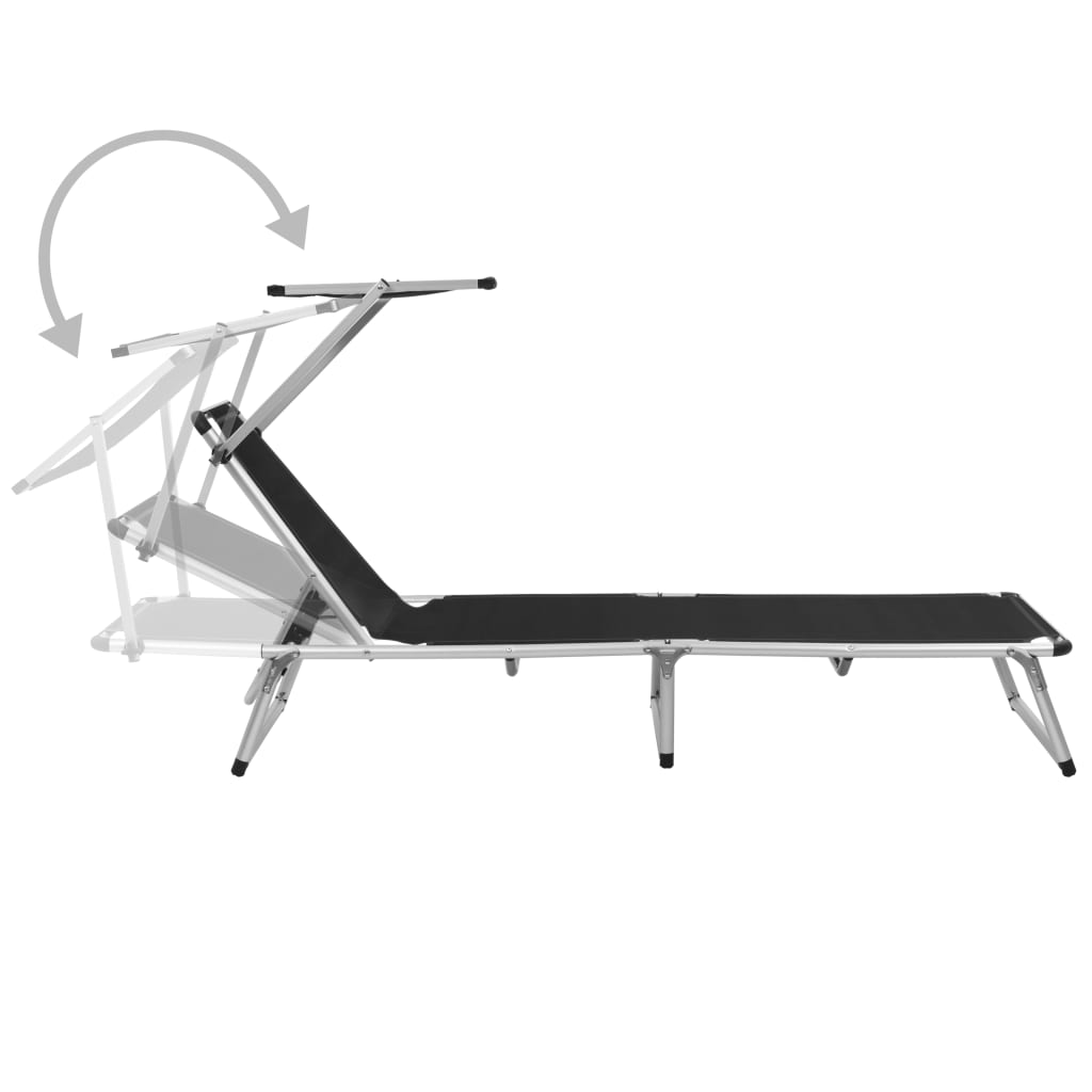vidaXL Ξαπλώστρα Πτυσσόμενη Μαύρη από Αλουμίνιο/Textilene με Σκίαστρο