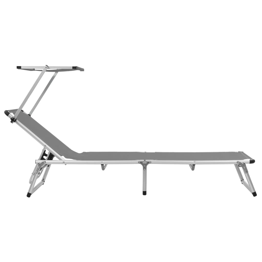 vidaXL Ξαπλώστρα Πτυσσόμενη Γκρι από Αλουμίνιο/Textilene με Σκίαστρο