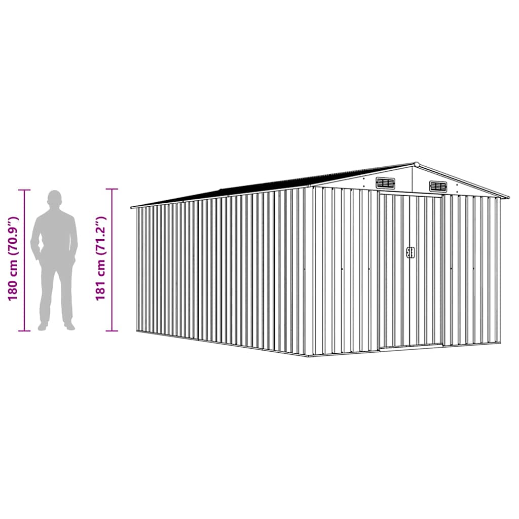 vidaXL Αποθήκη Κήπου Πράσινη 257 x 392 x 181 εκ. από Μέταλλο