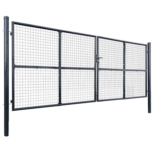 vidaXL Πόρτα Κήπου με Πλέγμα Γκρι 400x150 εκ. από Γαλβανισμένο Ατσάλι