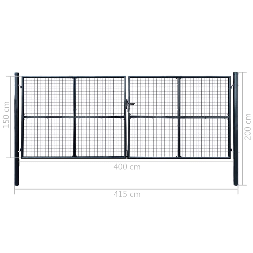 vidaXL Πόρτα Κήπου με Πλέγμα Γκρι 400x150 εκ. από Γαλβανισμένο Ατσάλι
