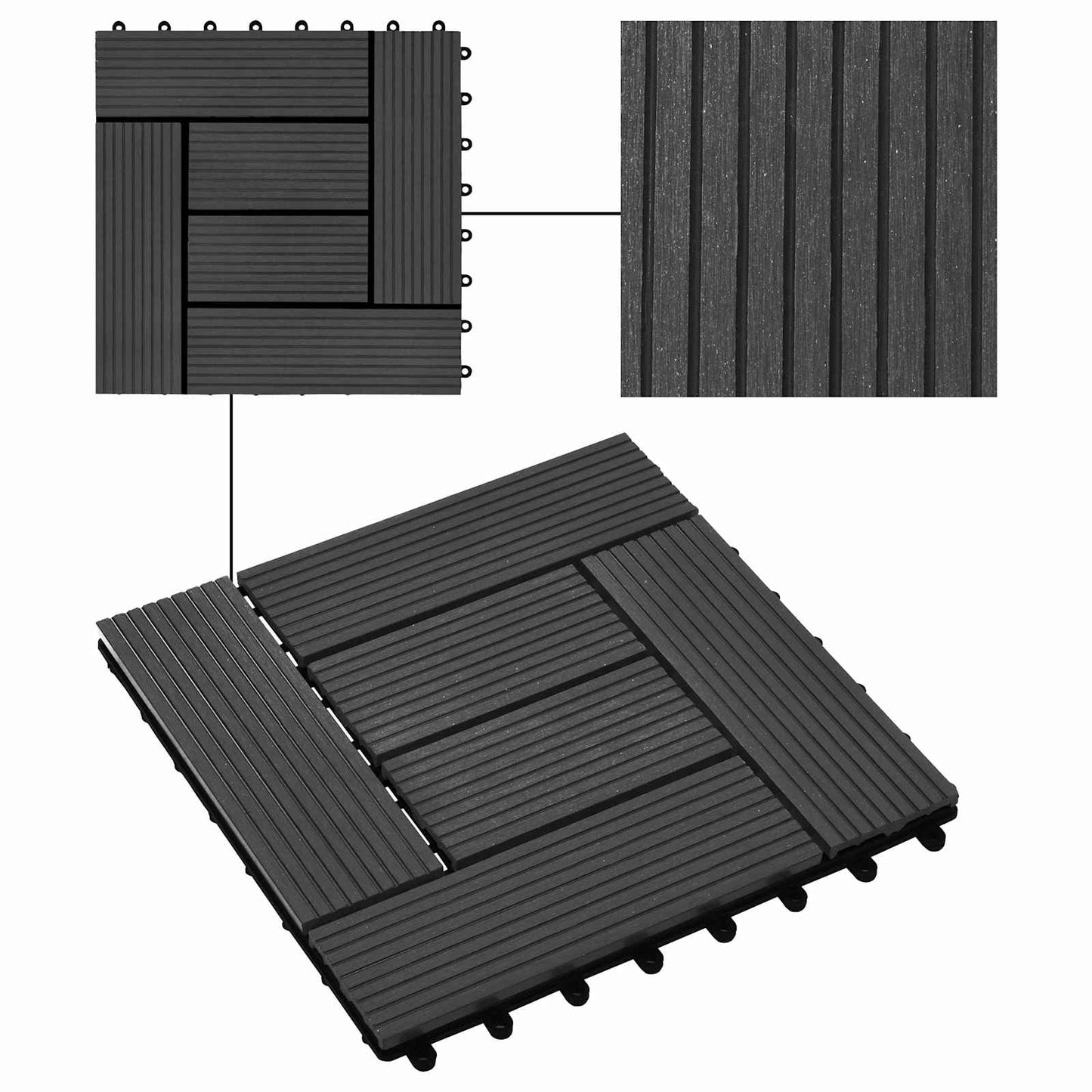 vidaXL Πλάκα Κατασκευής 11 pcs Μαύρο 30 x 30 cm WPC