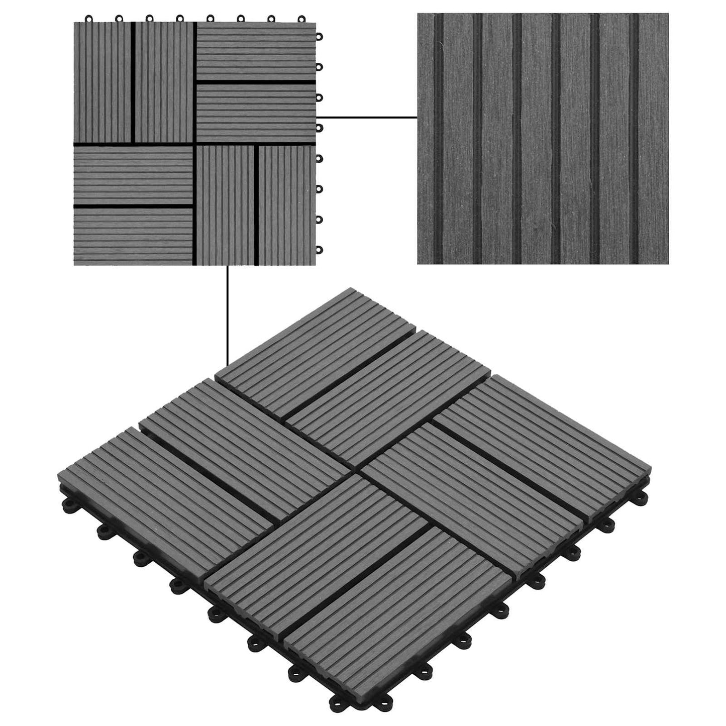 vidaXL Πλάκα Κατασκευής 11 pcs Γκρι 30 x 30 cm WPC