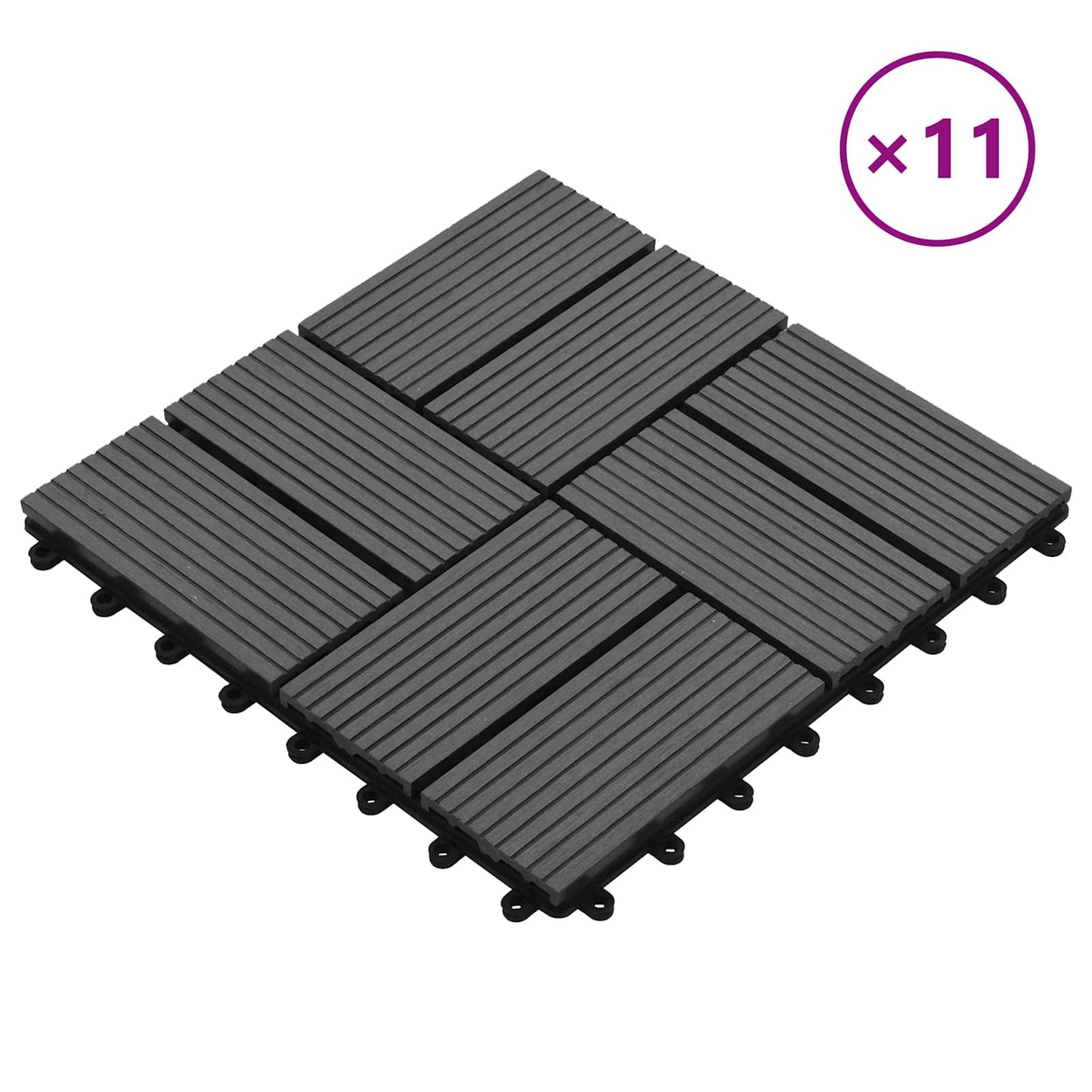 vidaXL Πλάκα Κατασκευής 11 pcs Γκρι 30 x 30 cm WPC
