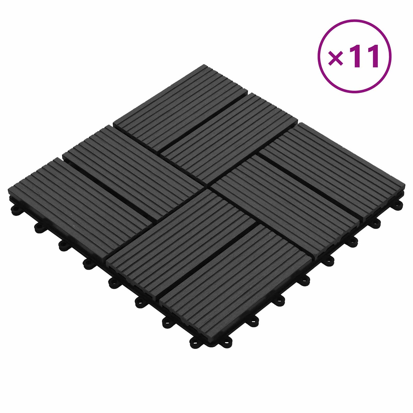 vidaXL Πλάκα Κατασκευής 11 pcs Μαύρο 30 x 30 cm WPC
