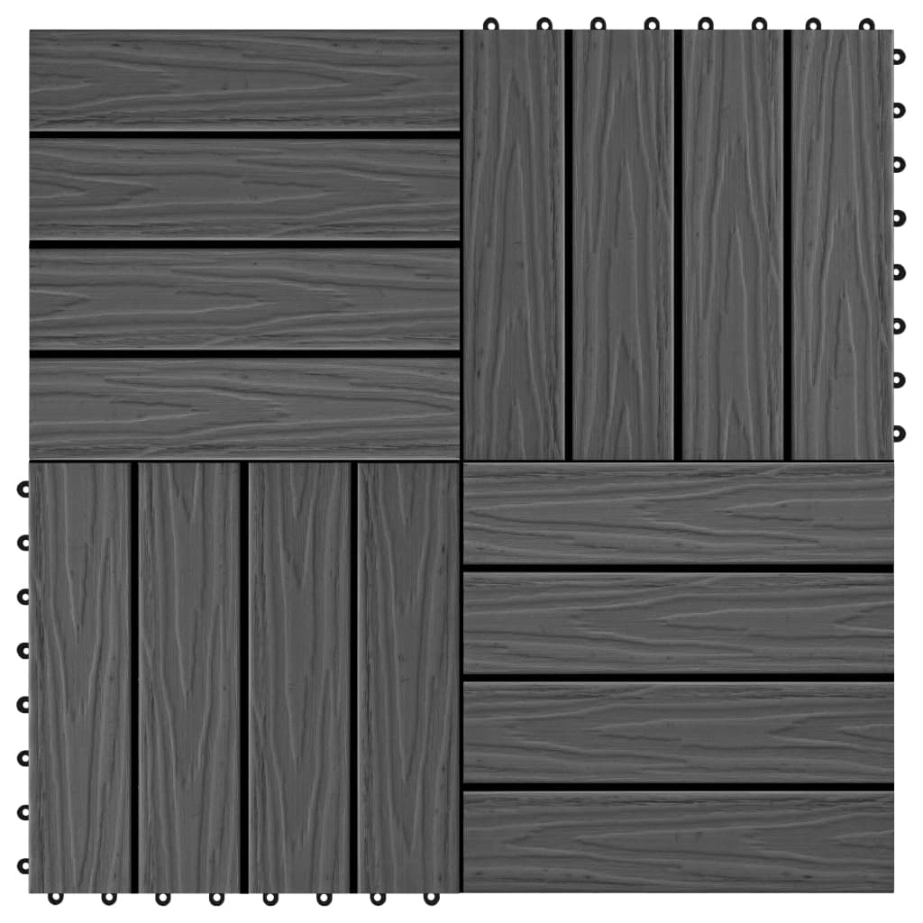 vidaXL Πλακάκια Deck 11 τεμ. Ανάγλυφα Μαύρα 30x30 εκ. 1 μ² WPC