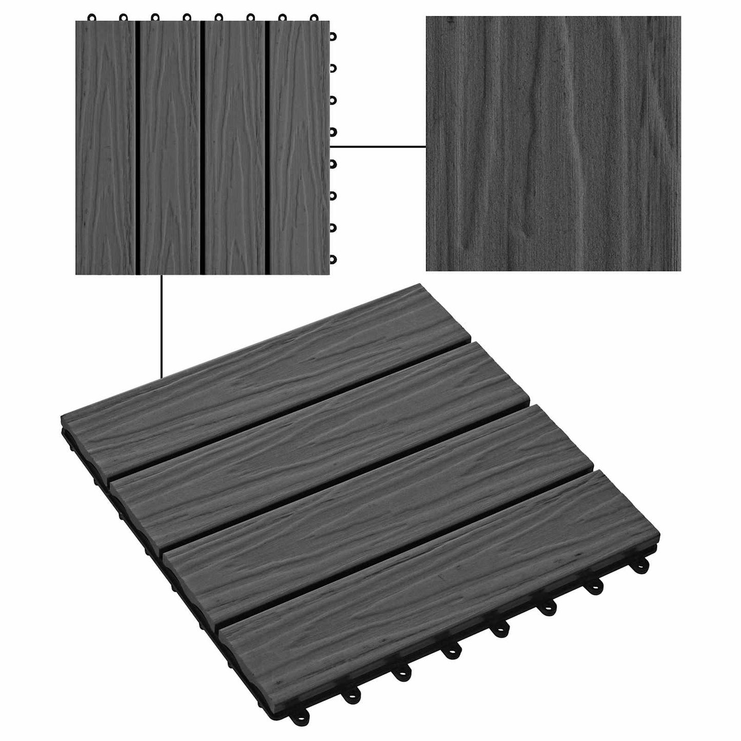 vidaXL Πλάκα Κατασκευής 3D Σχεδίαση 11 pcs Μαύρο 30 x 30 cm WPC