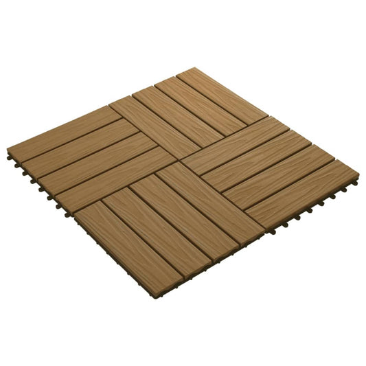 vidaXL Πλακάκια Deck 11 τεμ. Ανάγλυφα Χρώμα Teak 30x30 εκ. 1 μ² WPC