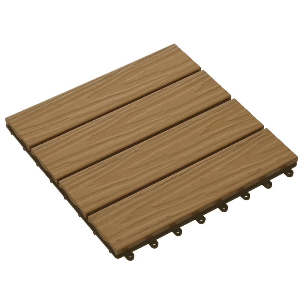 vidaXL Πλακάκια Deck 11 τεμ. Ανάγλυφα Χρώμα Teak 30x30 εκ. 1 μ² WPC