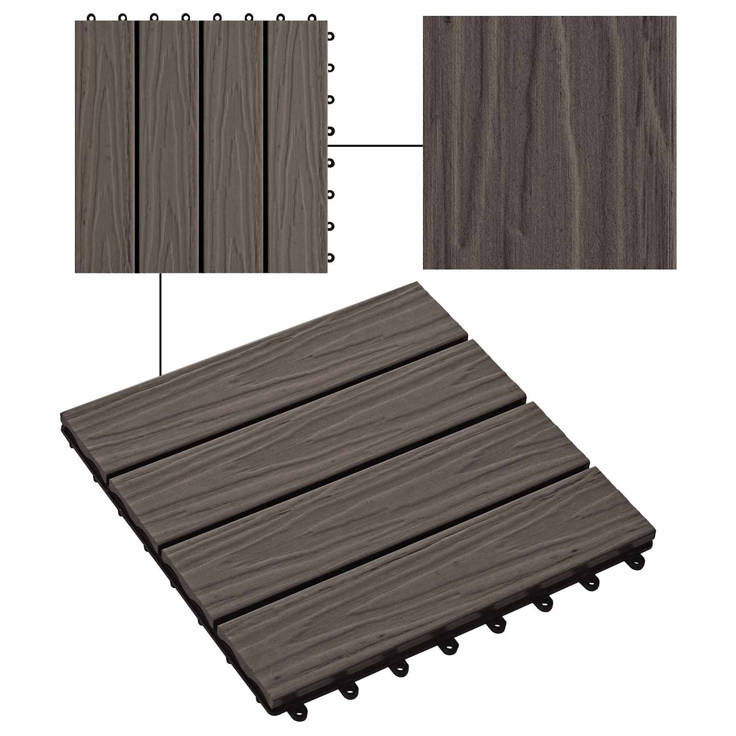 vidaXL Πλάκα Κατασκευής 3D Σχεδίαση 11 pcs Σκούρο Καφέ 30 x 30 cm WPC