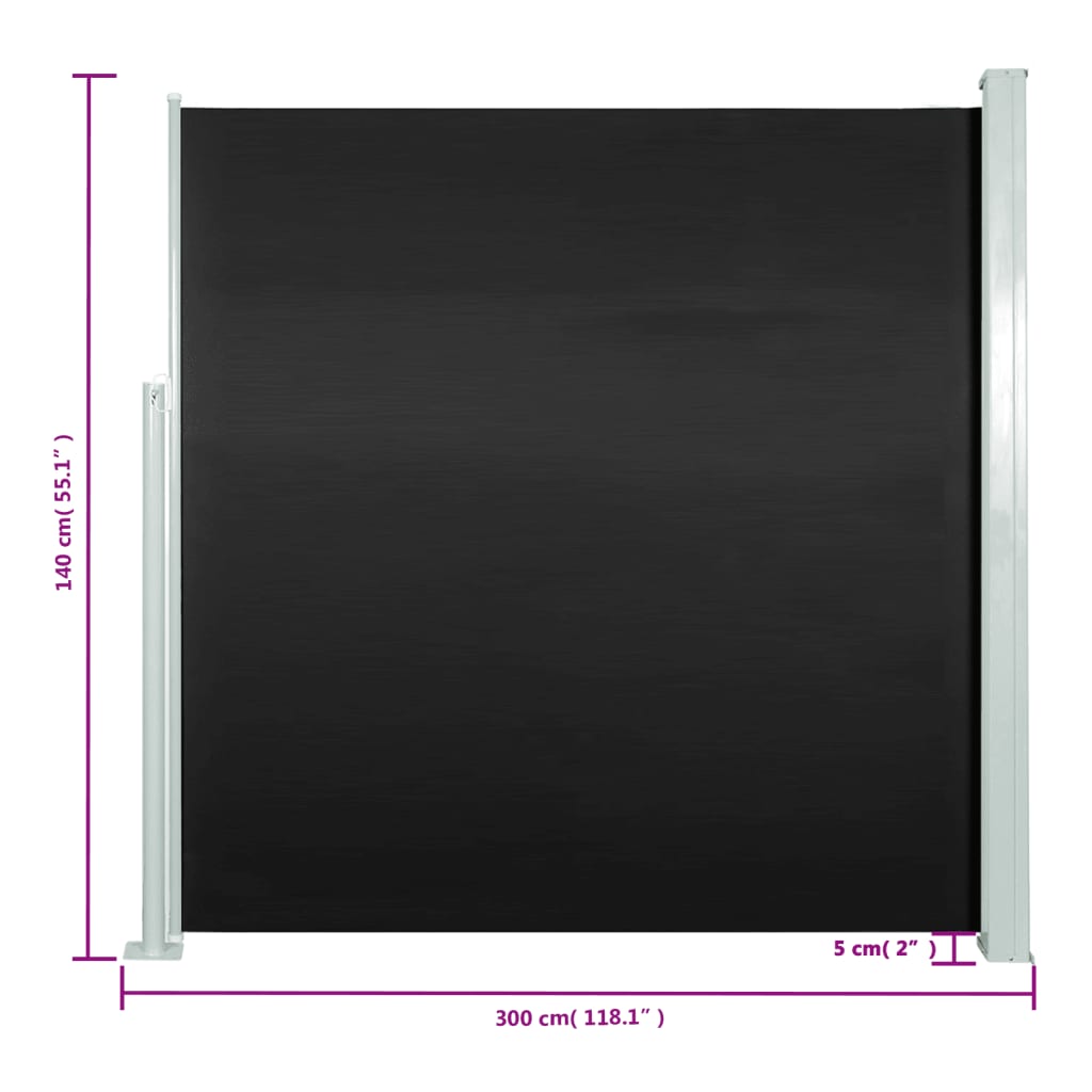 vidaXL Σκίαστρο Πλαϊνό Συρόμενο Μαύρο 140 x 300 εκ.