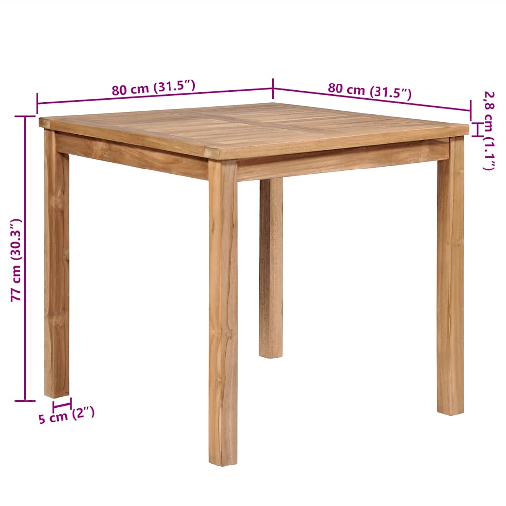 vidaXL Τραπέζι Κήπου 80 x 80 x 77 εκ. από Μασίφ Ξύλο Teak